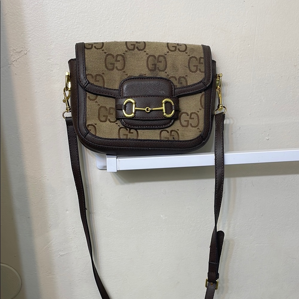 Gucci Brown Crossbody Bag with GG Monogram and Gold Hardware